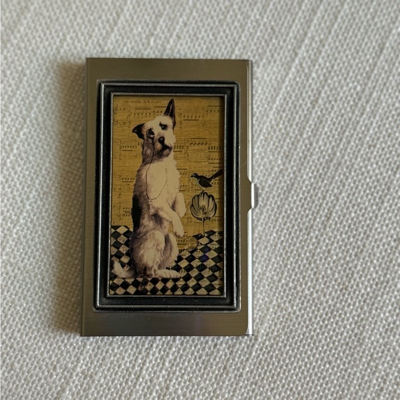 Vintage Dog Design Silver Business Card Holder - Picture 2 of 4